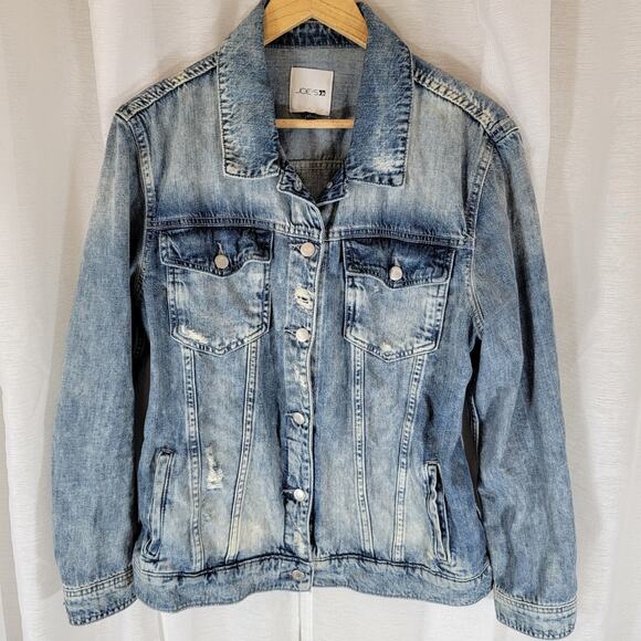 Vtg Y2K-style Joe’s Jeans Women’s Denim Jacket Size Large Distressed Trucker - Picture 1 of 9